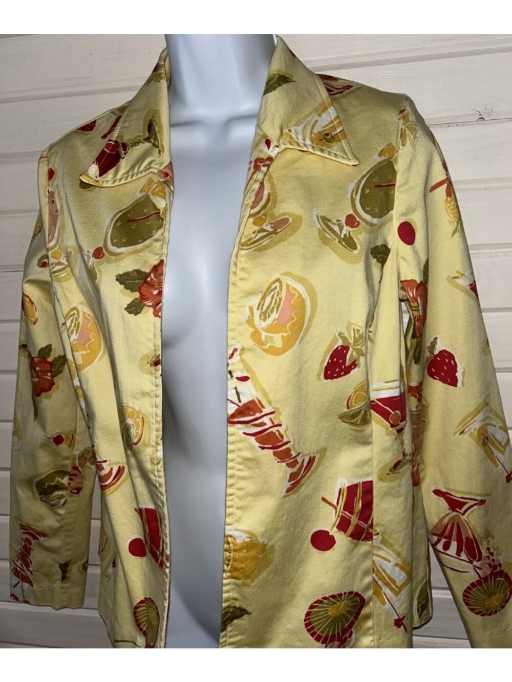 VTG Elizabeth Dalton Sz ?? (See Meas) Yellow Cocktails Open Front Blazer EUC